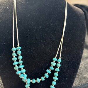 925 Sterling Silver 2 Strand Turquoise Beads 20-24” Adjustable Necklace 9g STG